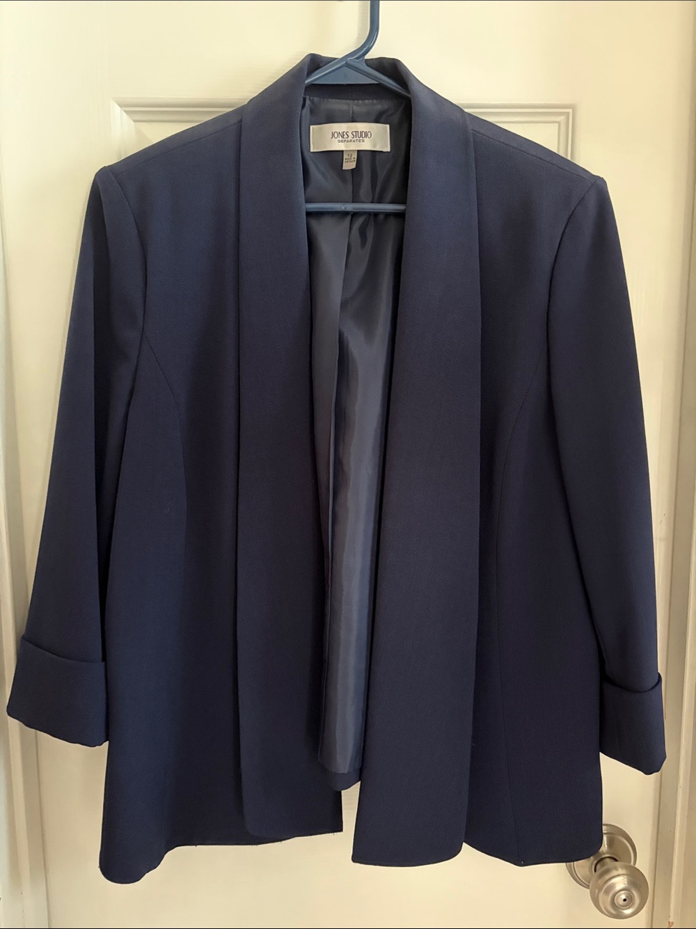Jones Studio Dark Navy Shawl-Collar Open Blazer